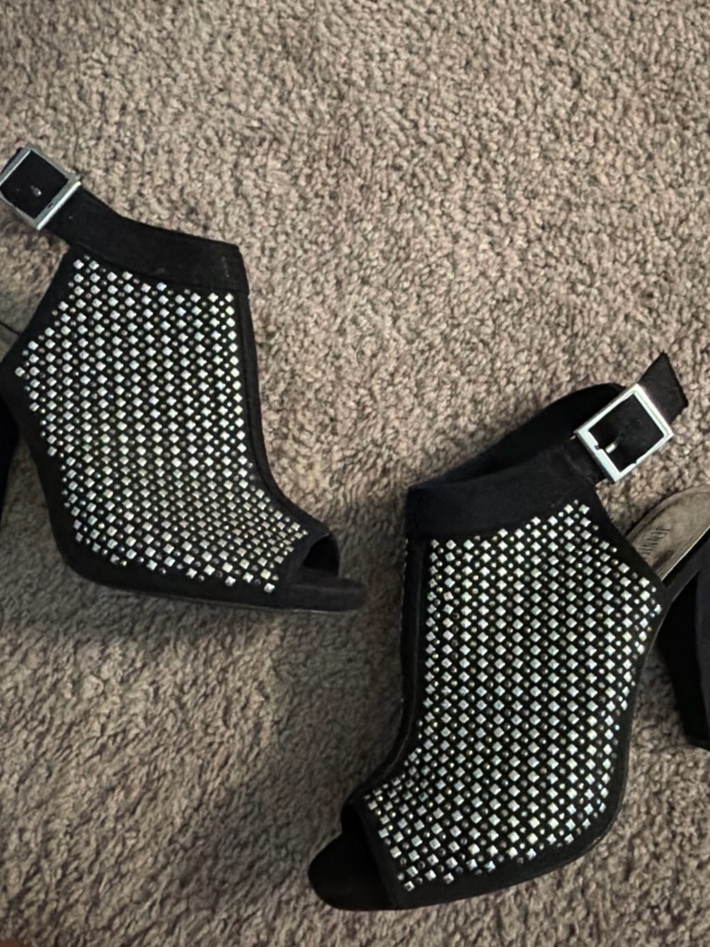 Jennifer Lopez Black Rhinestone Open-Toe Ankle Strap Heels